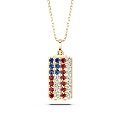 American Flag Dog Tag Pendant with Lab-Grown Diamonds & Gemstones