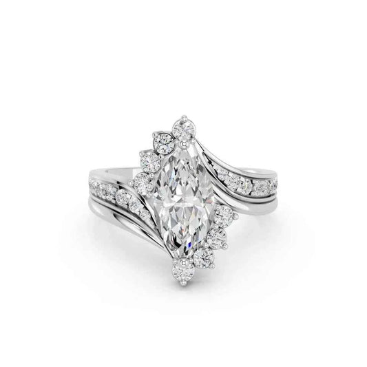 MARQUISE RING WITH HALO AND PAVE BAND