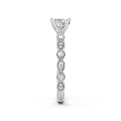 PRINCESS RING WITH MILGRAIN SIDE STONES