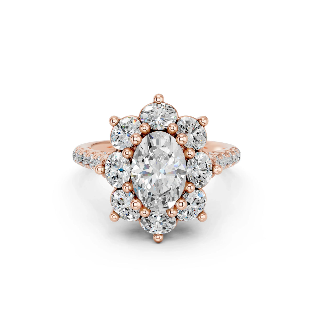 OVAL CLUSTER HALO RING WITH PAVE AND HIDDEN HALO