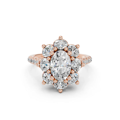 OVAL CLUSTER HALO RING WITH PAVE AND HIDDEN HALO