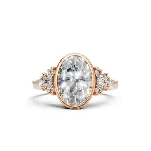 OVAL BEZEL RING WITH HALO SIDE STONES