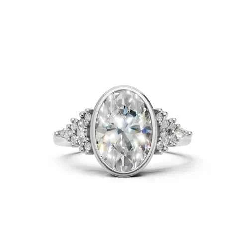 OVAL BEZEL RING WITH HALO SIDE STONES
