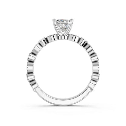 PRINCESS RING WITH MILGRAIN SIDE STONES