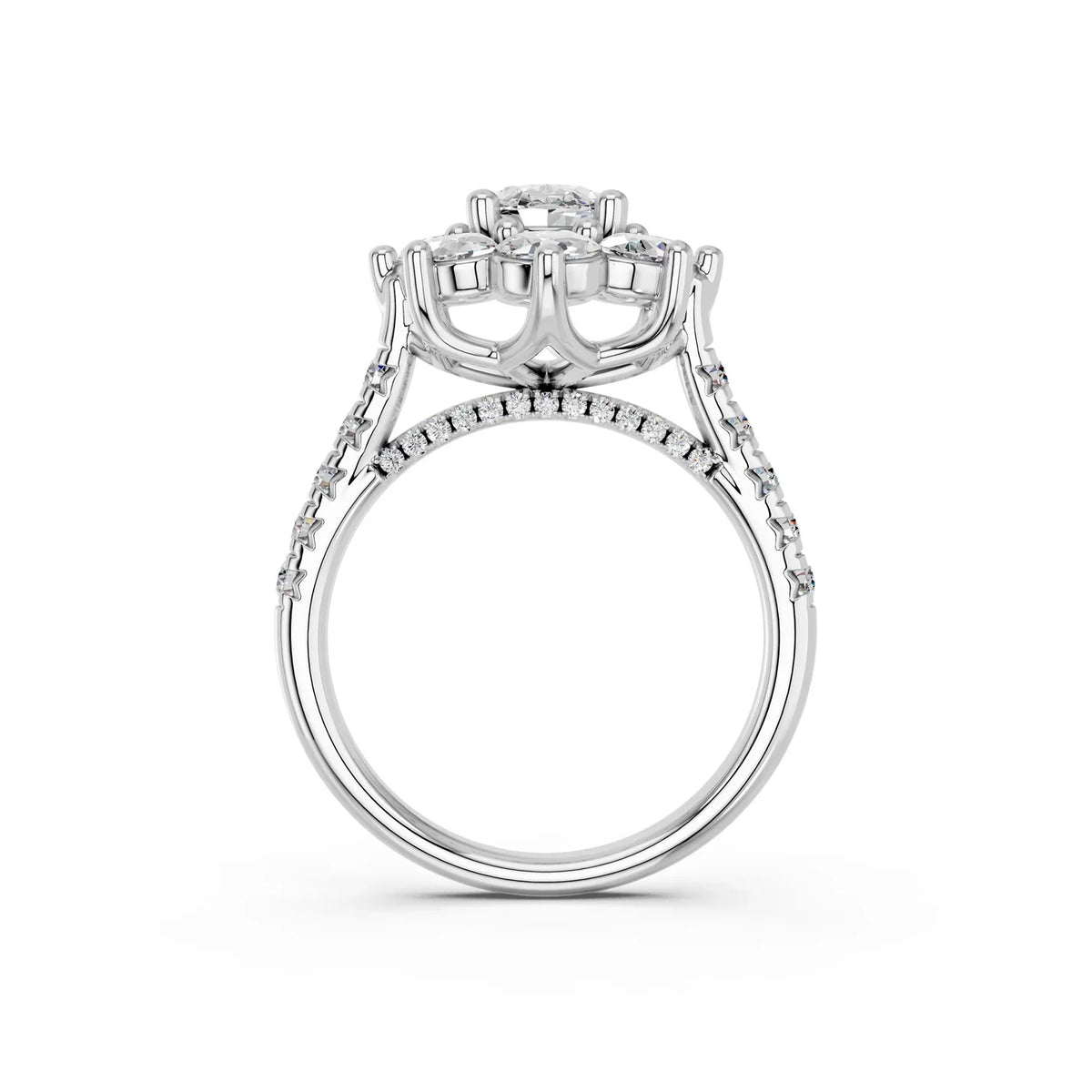 OVAL CLUSTER HALO RING WITH PAVE AND HIDDEN HALO