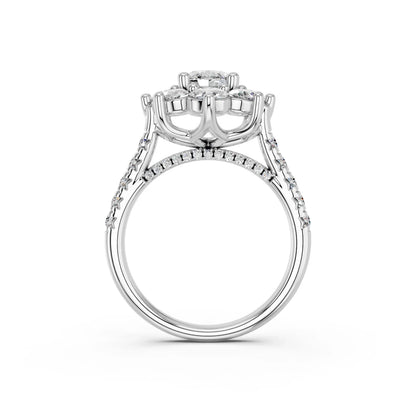 OVAL CLUSTER HALO RING WITH PAVE AND HIDDEN HALO
