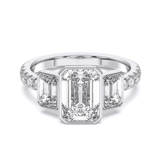 EMERALD BEZEL 3 STONE RING