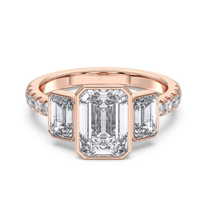EMERALD BEZEL 3 STONE RING - M&D Signature Jewels