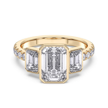 EMERALD BEZEL 3 STONE RING - M&D Signature Jewels