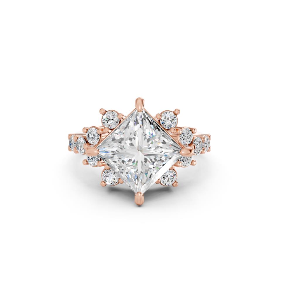 Princess Cut Lab Diamond Ring with Side Stones and Four-Prong Setting| D VS1