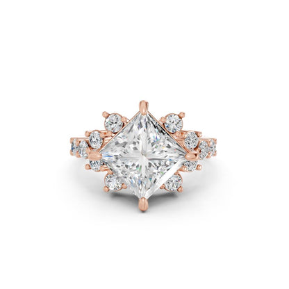Princess Cut Lab Diamond Ring with Side Stones and Four-Prong Setting| D VS1