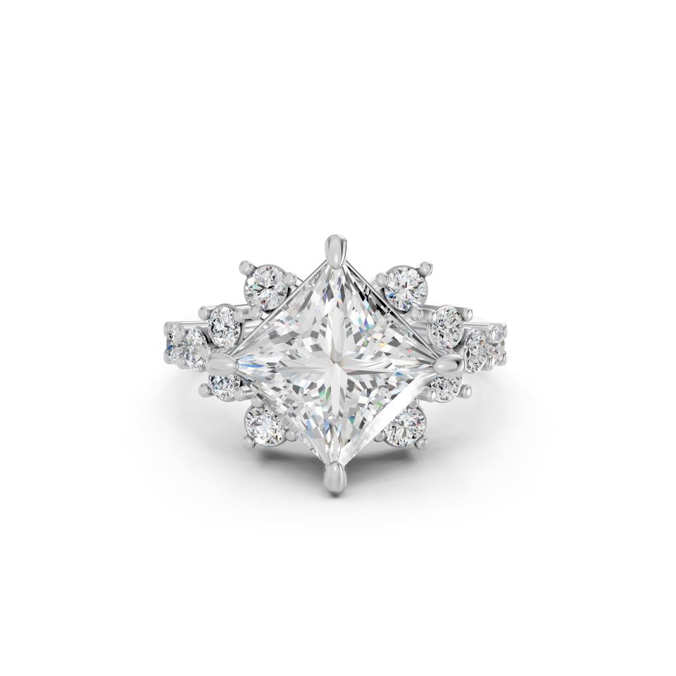 Princess Cut Lab Diamond Ring with Side Stones and Four-Prong Setting| D VS1