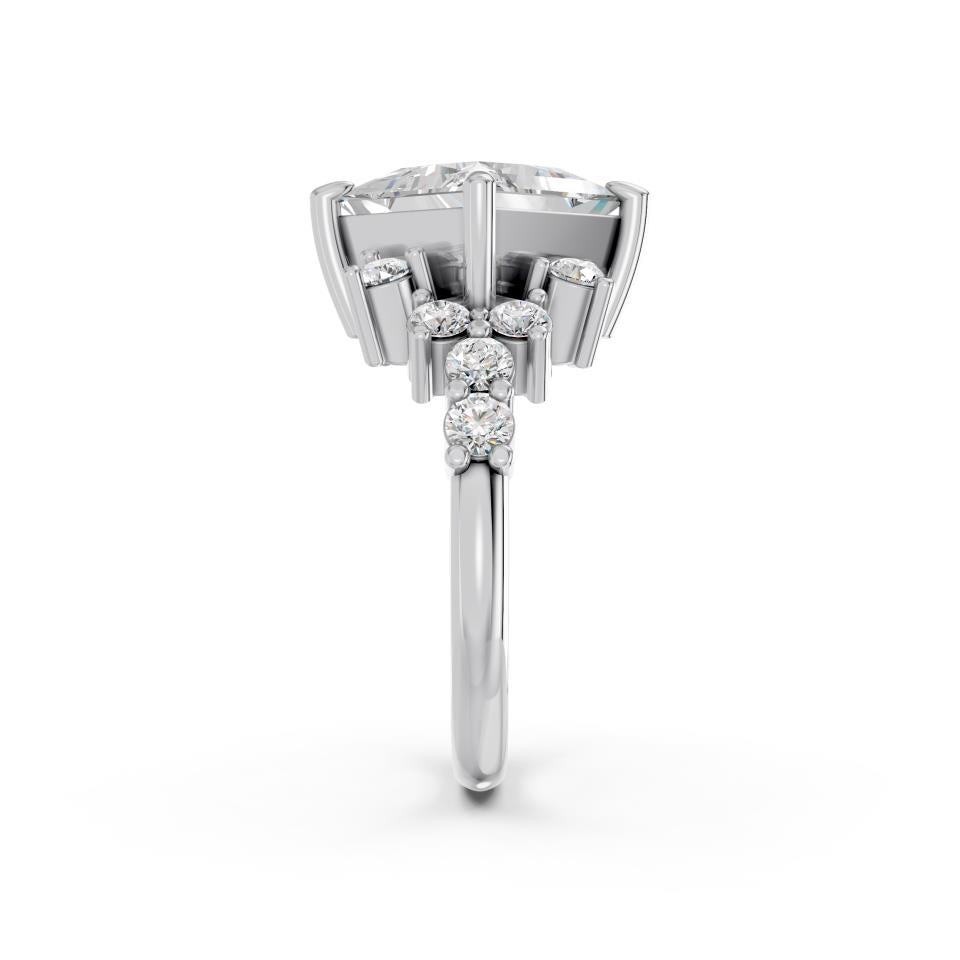 Princess Cut Lab Diamond Ring with Side Stones and Four-Prong Setting| D VS1