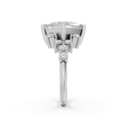 Princess Cut Lab Diamond Ring with Side Stones and Four-Prong Setting| D VS1