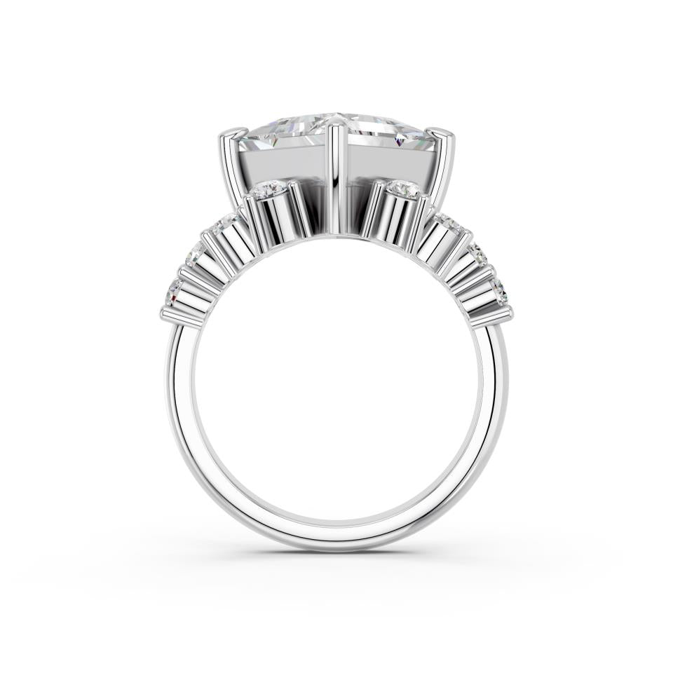 Princess Cut Lab Diamond Ring with Side Stones and Four-Prong Setting| D VS1