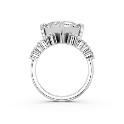 Princess Cut Lab Diamond Ring with Side Stones and Four-Prong Setting| D VS1