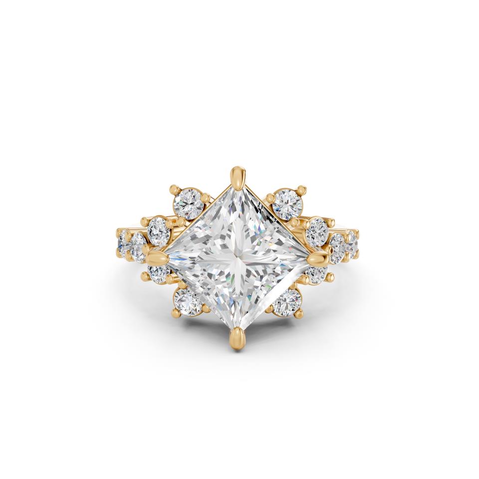 Princess Cut Lab Diamond Ring with Side Stones and Four-Prong Setting| D VS1