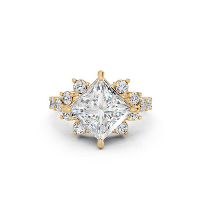 Princess Cut Lab Diamond Ring with Side Stones and Four-Prong Setting| D VS1
