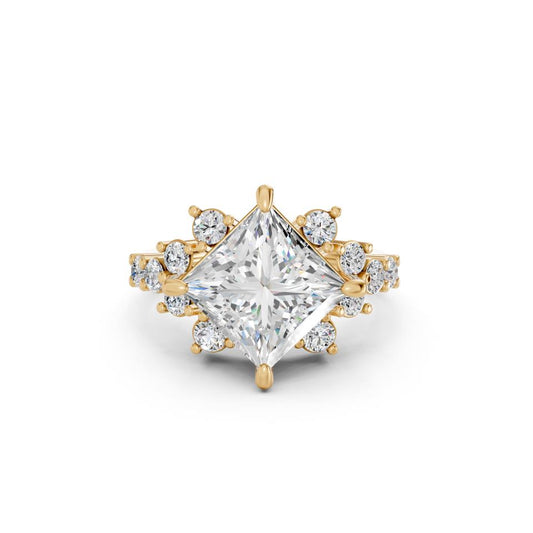 Princess Cut Lab Diamond Ring with Side Stones and Four-Prong Setting| D VS1