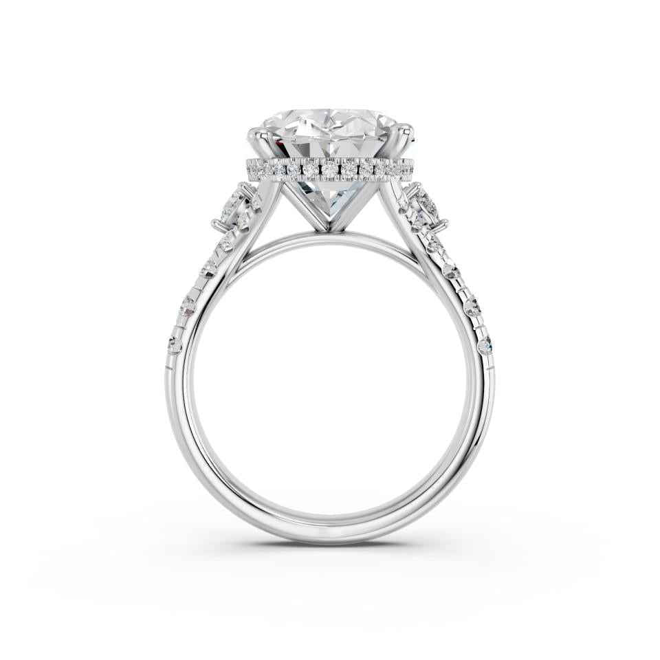 OVAL SPLIT SHANK RING WITH HIDDEN HALO AND PAVE BAND