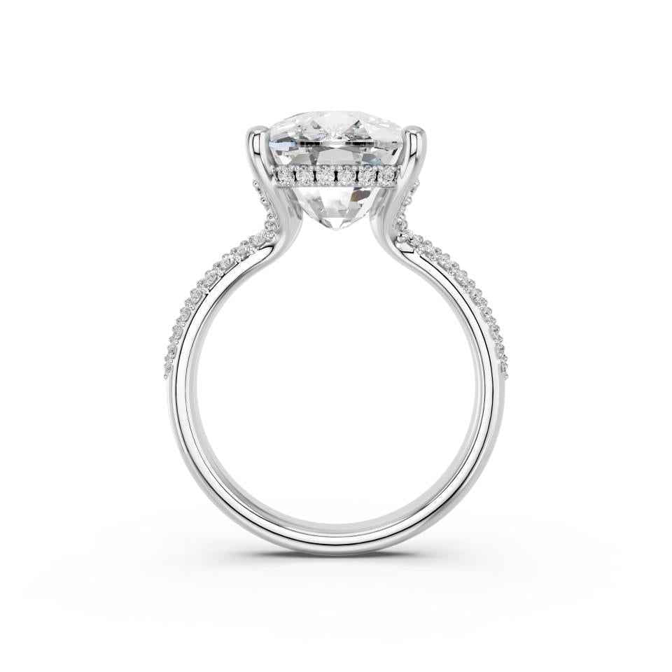 CUSHION RING WITH HIDDEN HALO AND PAVE BAND