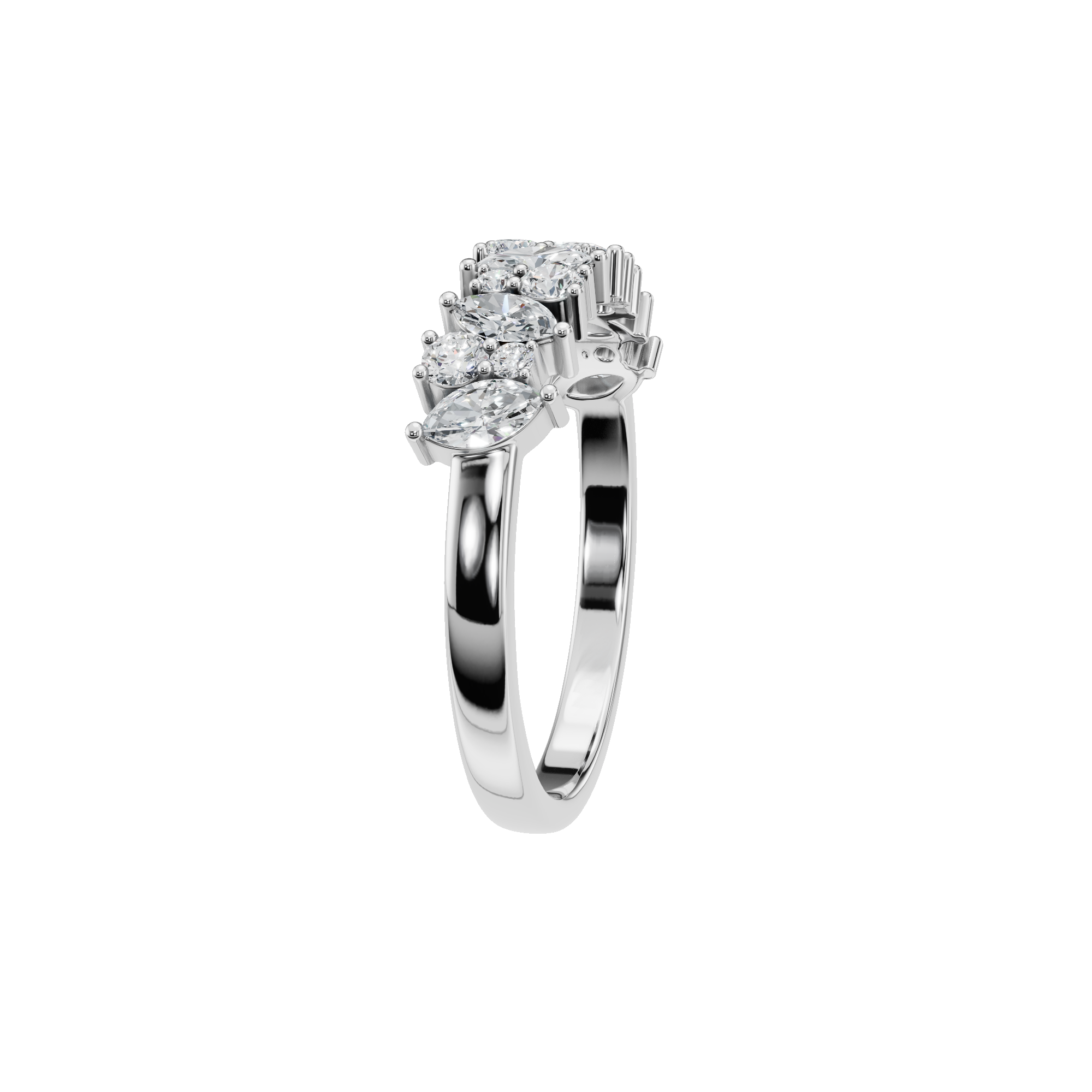 MARQUISE ROUND HALF ETERNITY WEDDING BAND