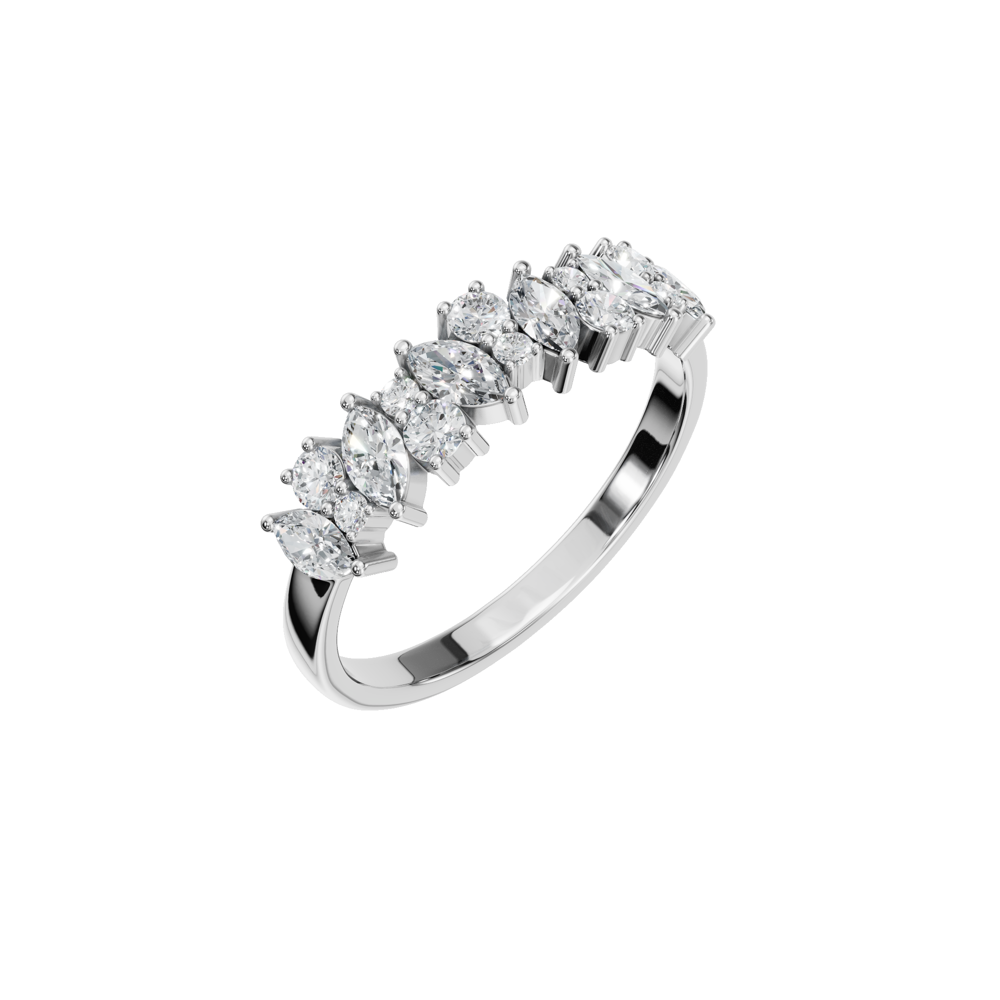 MARQUISE ROUND HALF ETERNITY WEDDING BAND