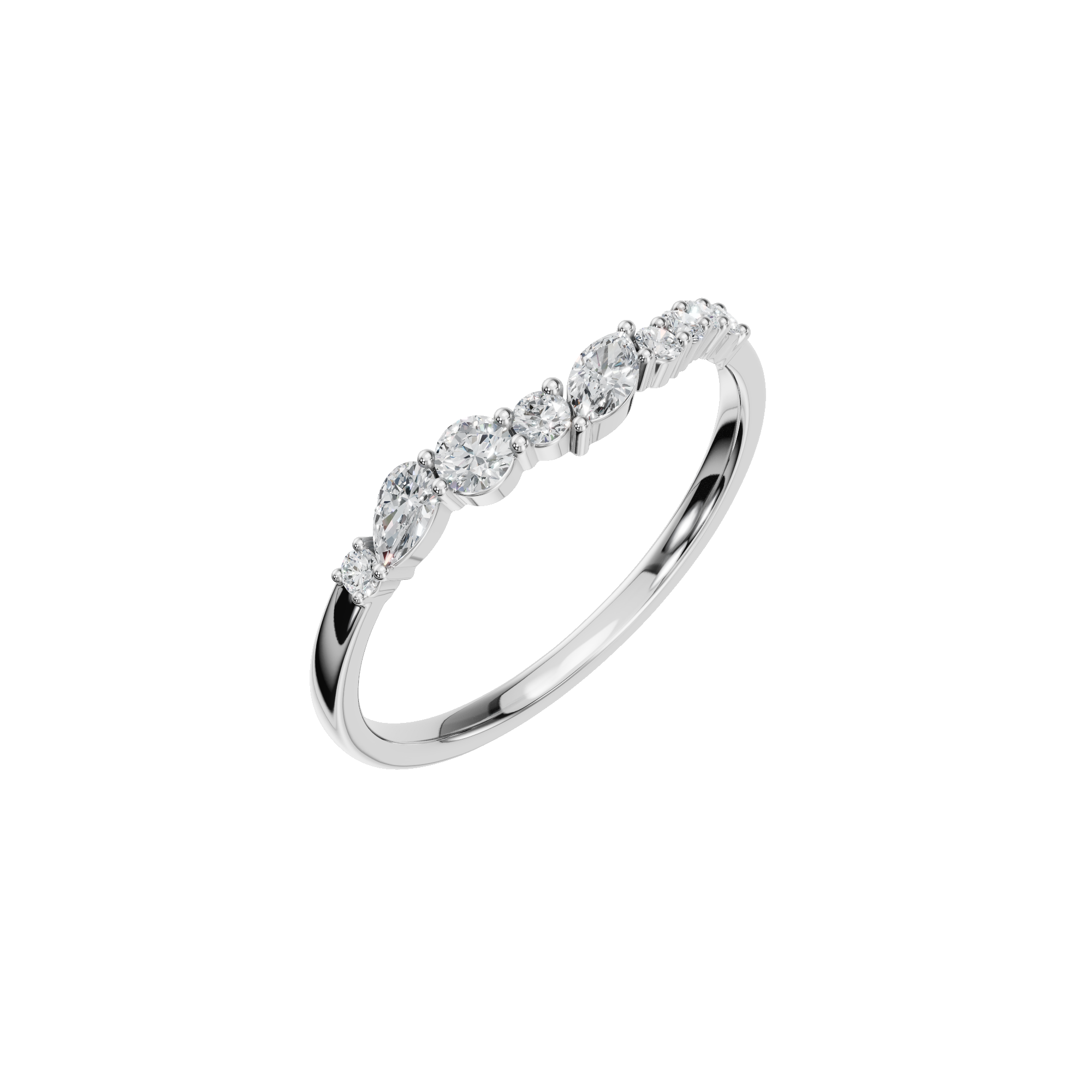 MARQUISE ROUND WAVE WEDDING BAND