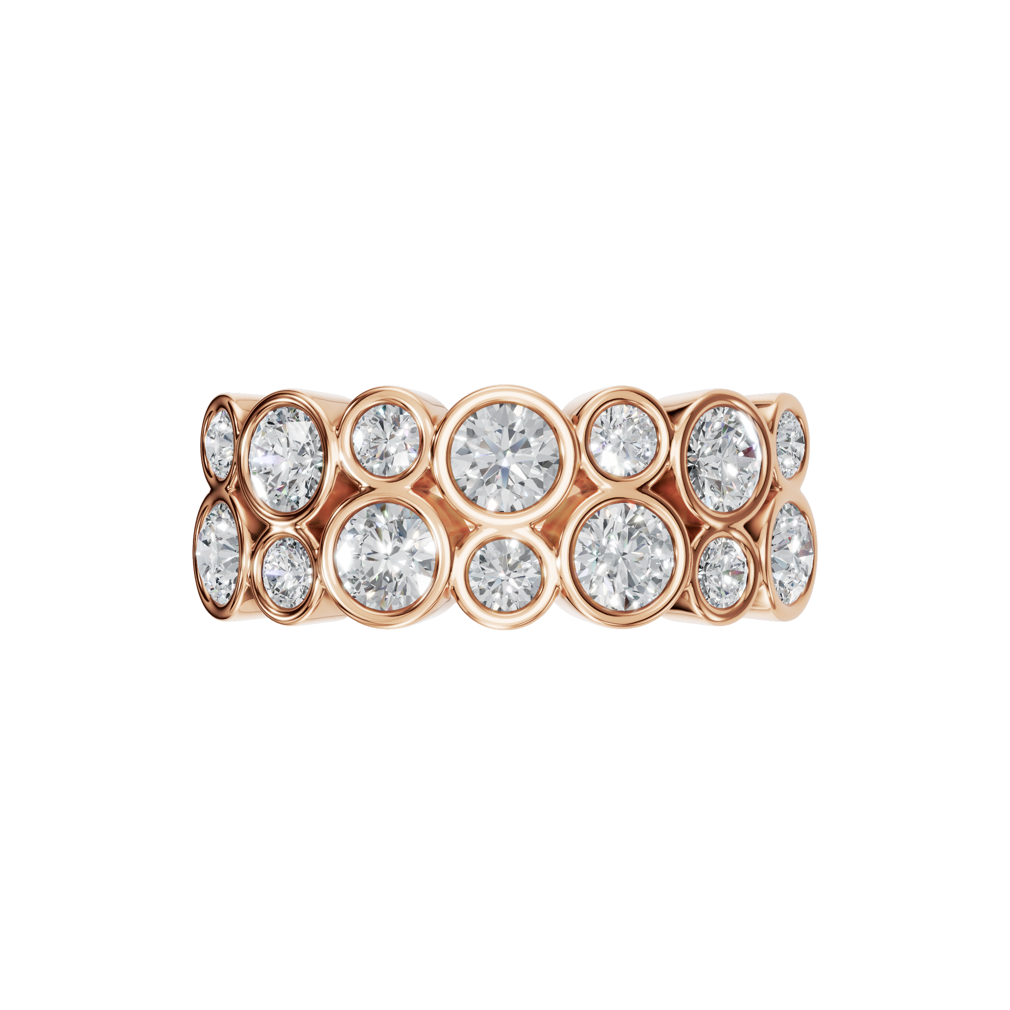 ROUND TWO ROW BEZEL HALF ETERNITY WEDDING RING