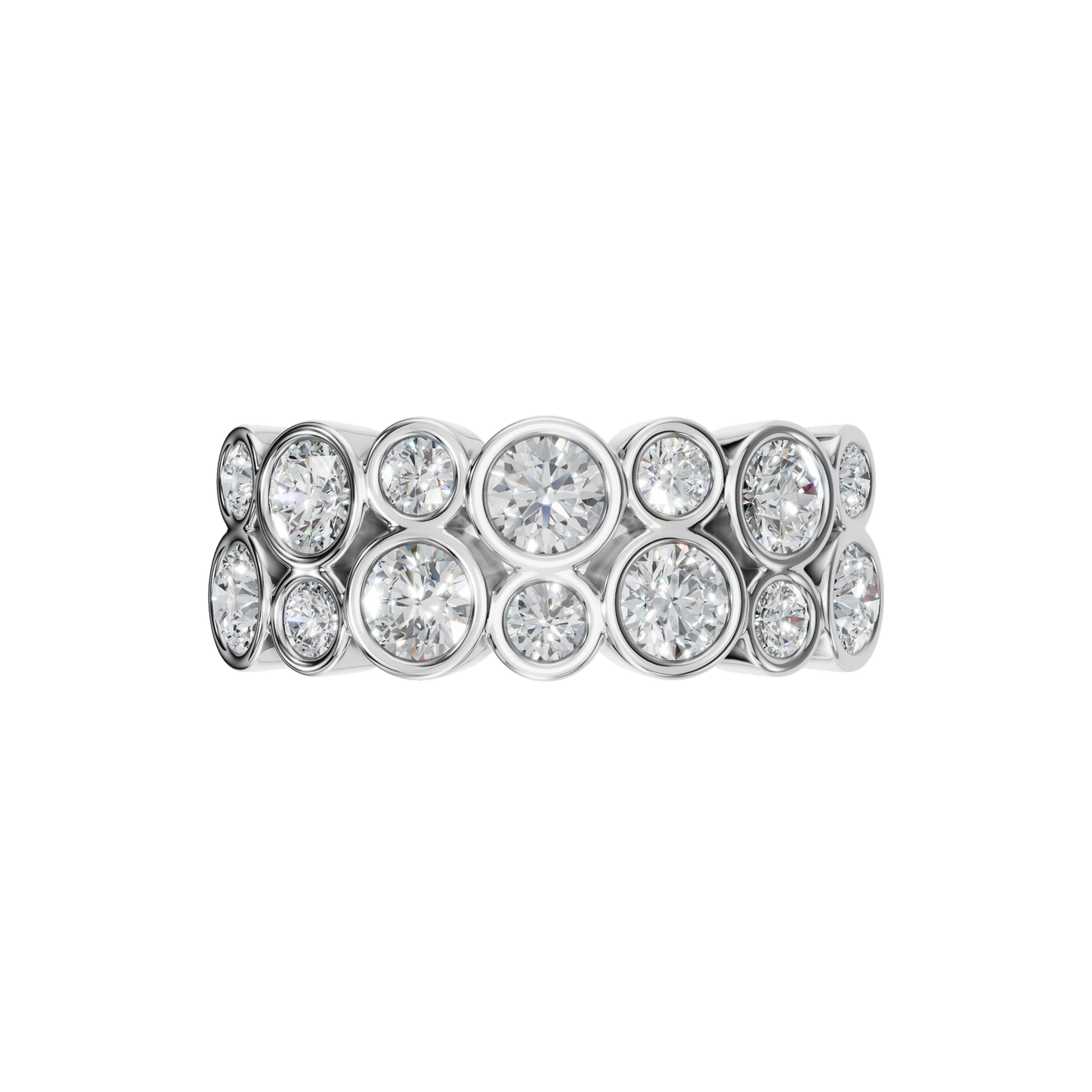 ROUND TWO ROW BEZEL HALF ETERNITY WEDDING RING - M&D Signature Jewels