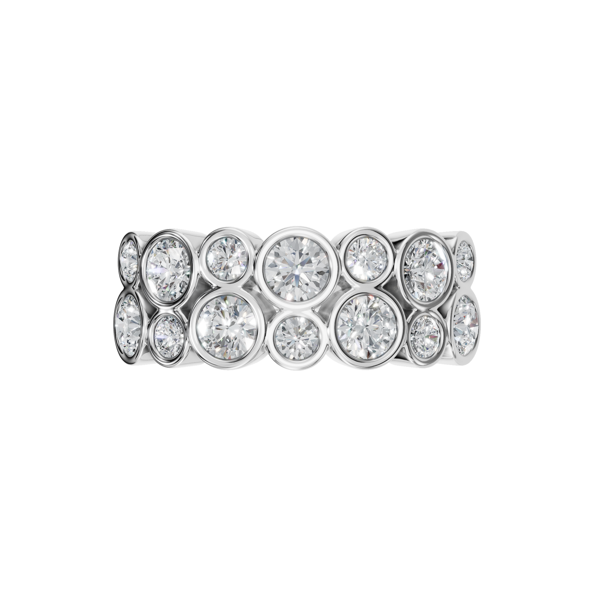 ROUND TWO ROW BEZEL HALF ETERNITY WEDDING RING - M&D Signature Jewels