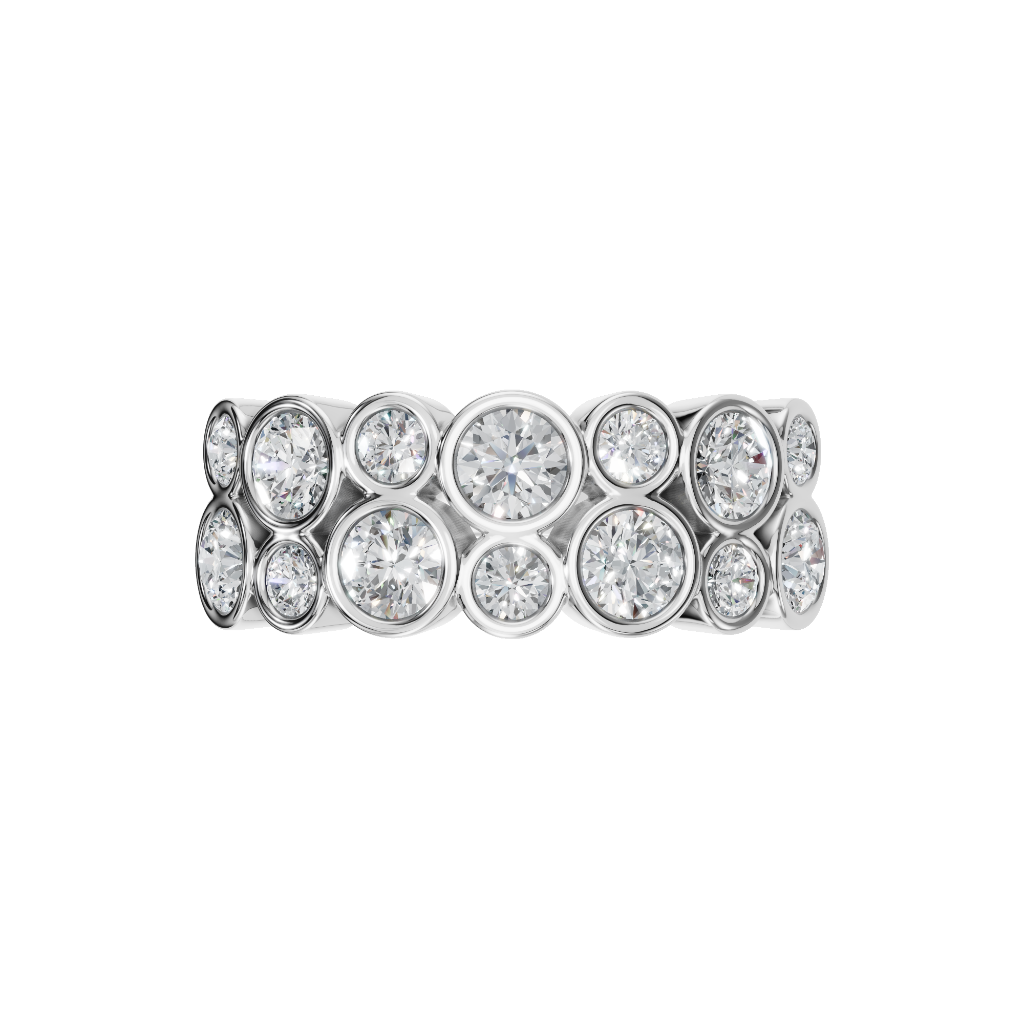 ROUND TWO ROW BEZEL HALF ETERNITY WEDDING RING