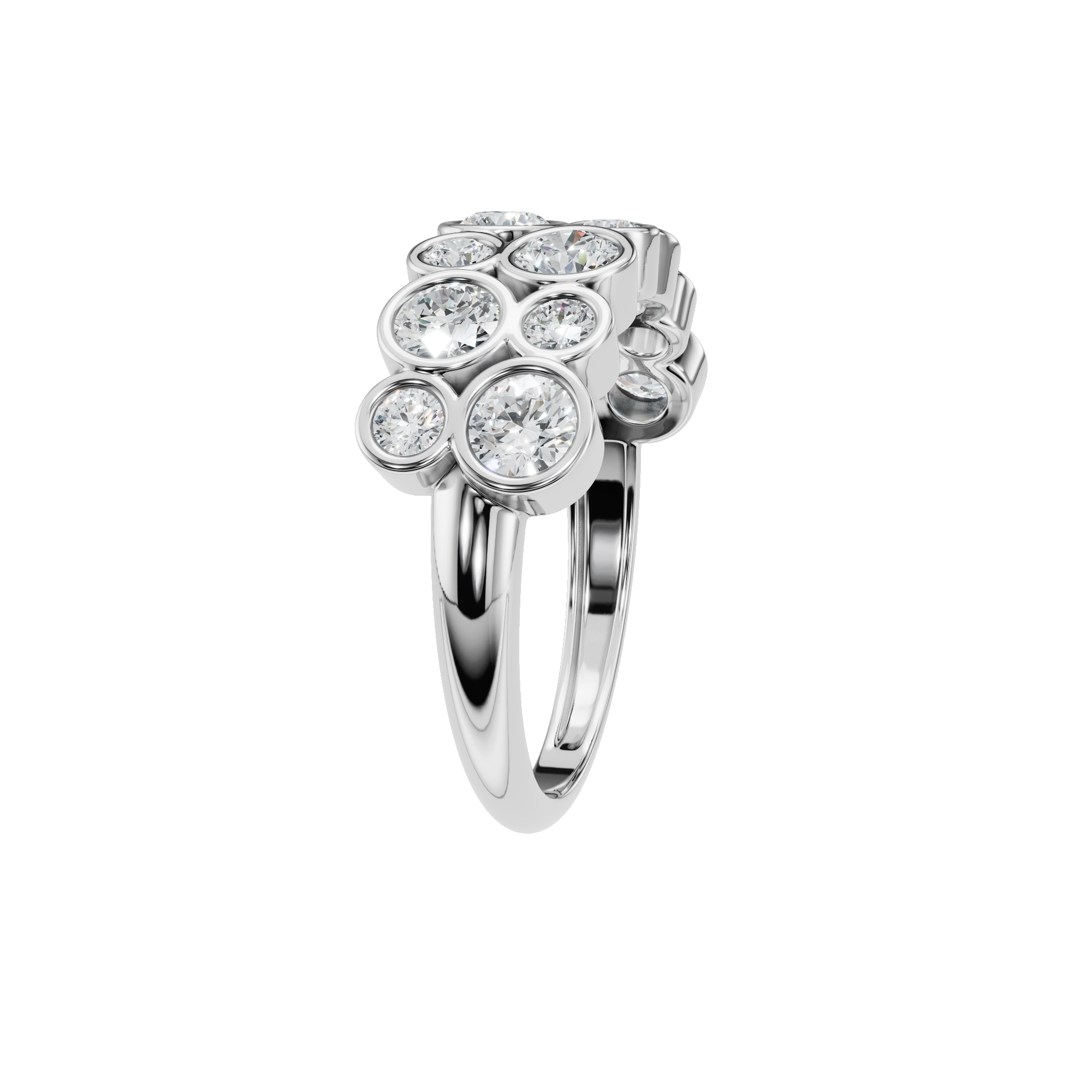 ROUND TWO ROW BEZEL HALF ETERNITY WEDDING RING