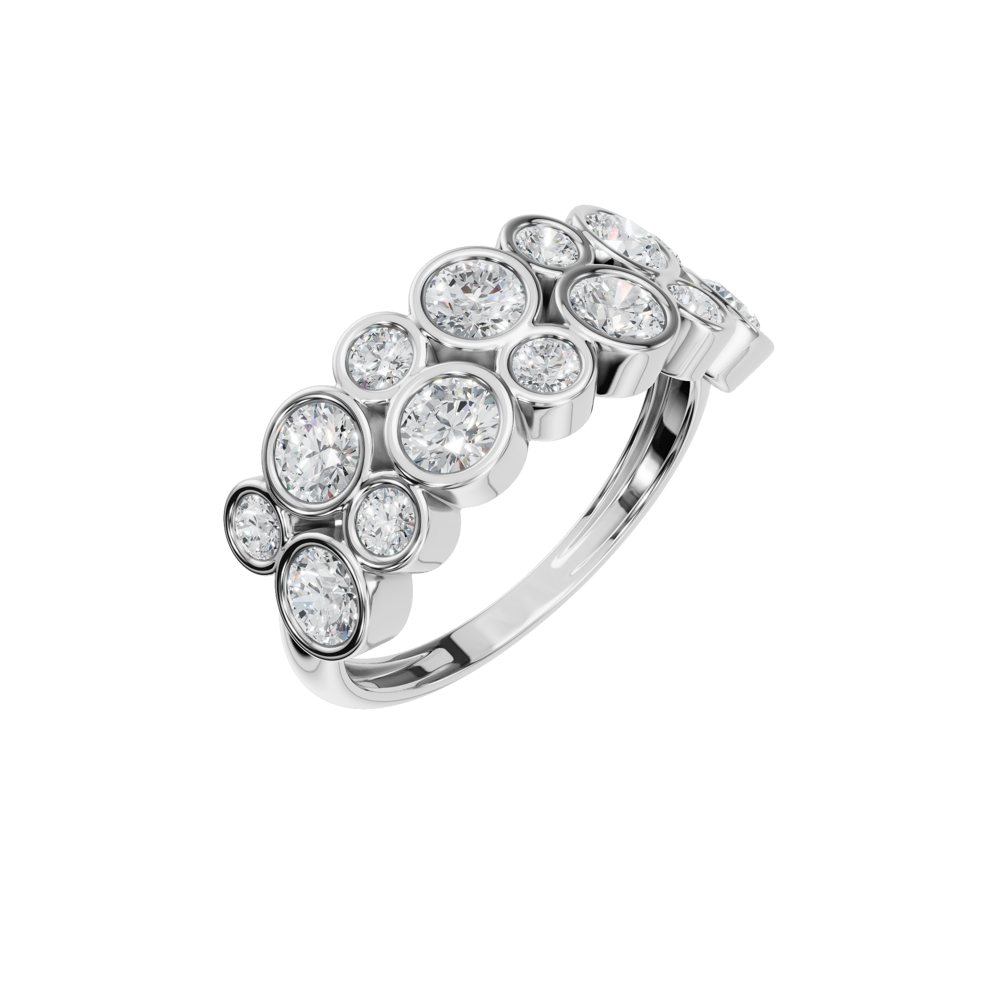 ROUND TWO ROW BEZEL HALF ETERNITY WEDDING RING