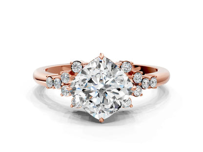 Cushion Cut Lab Diamond Ring with Side Stones and Four-Prong Setting| D VS1