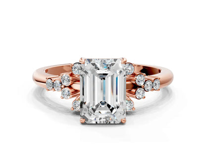 Emerald Cut Lab Diamond Ring with Side Stones and Four-Prong Setting| D VS1