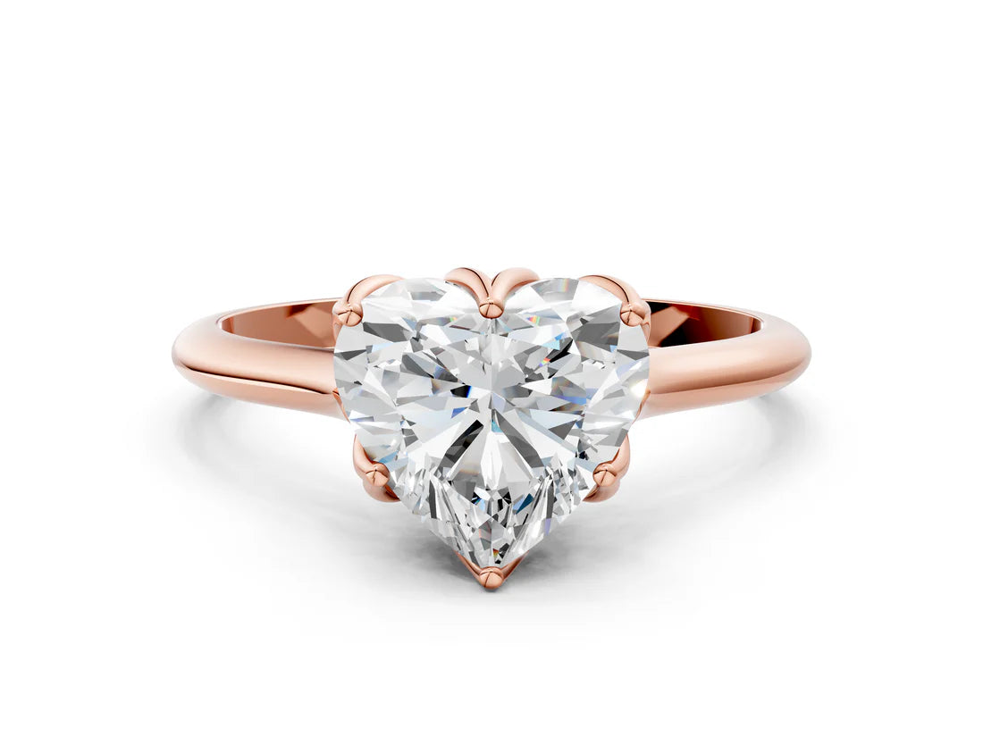 Heart Cut Lab Diamond Solitaire Ring with Flower Prong Setting and Classic Band| D VS1