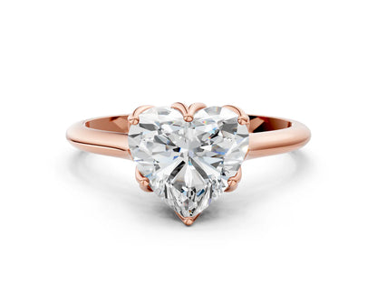 Heart Cut Lab Diamond Solitaire Ring with Flower Prong Setting and Classic Band| D VS1