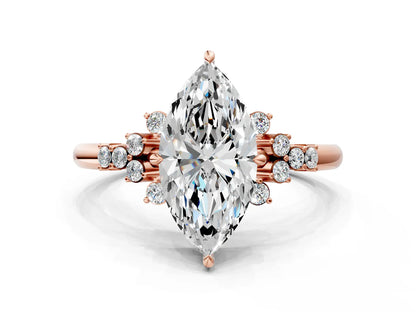 Marquise Cut Lab Diamond Ring with Side Stones and Four-Prong Setting| D VS1