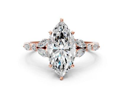 Marquise Cut Lab Diamond Solitaire Ring with Side Stones and Four-Prong Setting| D VS1