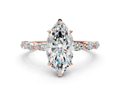 Marquise Cut Lab Diamond Ring with Marquise Side Stones and Prong Setting| D VS1