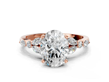 Oval Cut Lab Diamond Solitaire Ring with Side Stones and Four-Prong Setting| D VS1