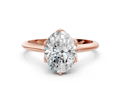 Oval Cut Lab Diamond Solitaire Ring with Flower Prong Setting and Classic Band| D VS1