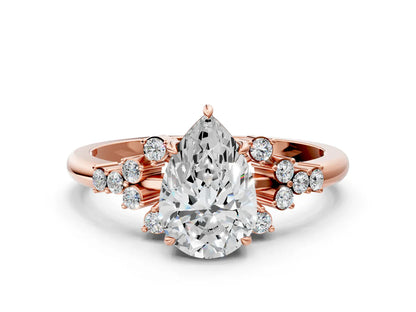 Pear Cut Lab Diamond Ring with Side Stones and Four-Prong Setting| D VS1