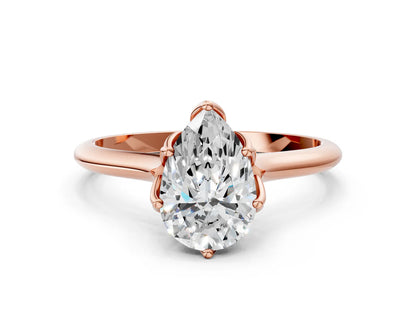 Pear Cut Lab Diamond Solitaire Ring with Flower Prong Setting and Classic Band| D VS1