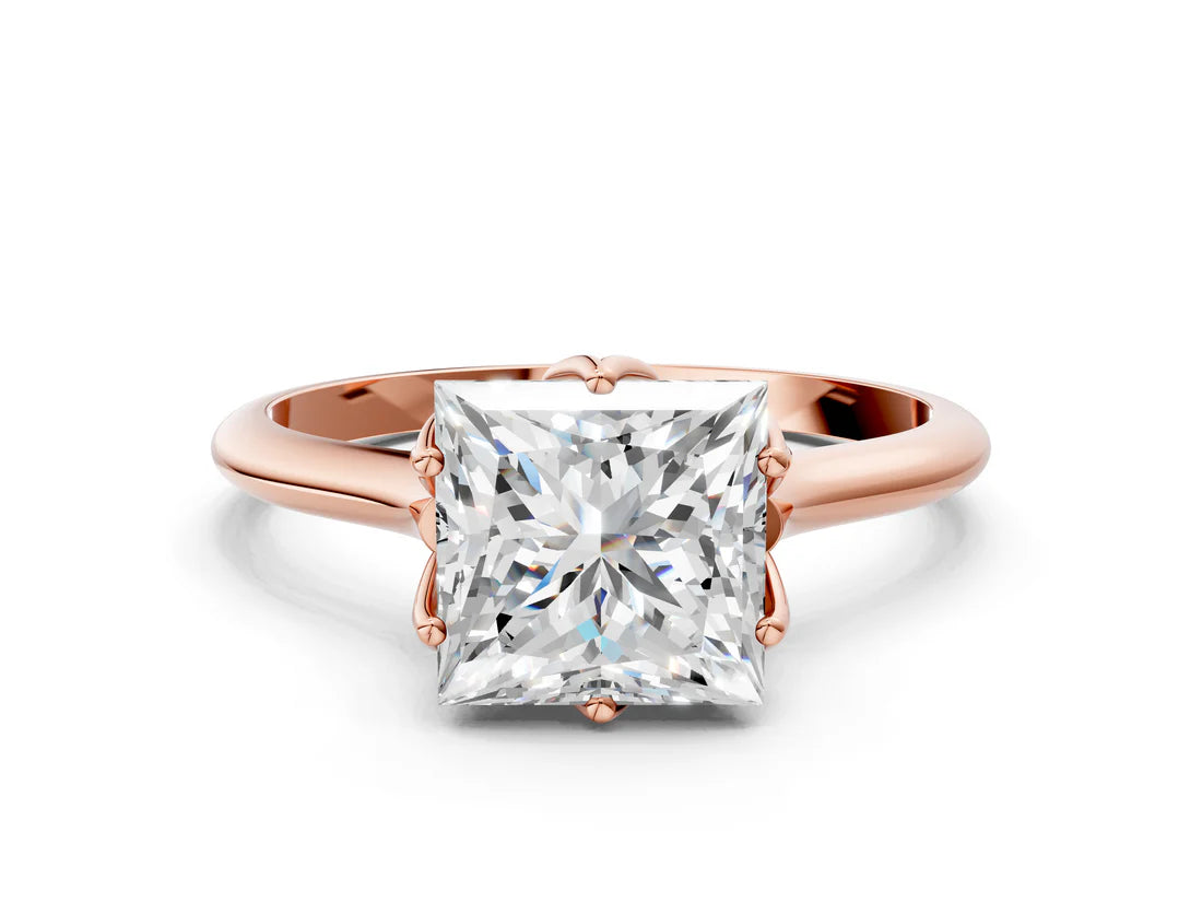 Princess Cut Lab Diamond Solitaire Ring with Flower Prong Setting and Classic Band| D VS1