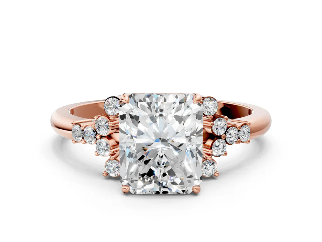 Radiant Cut Lab Diamond Ring with Side Stones and Four-Prong Setting| D VS1