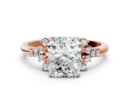Radiant Cut Lab Diamond Ring with Side Stones and Four-Prong Setting| D VS1