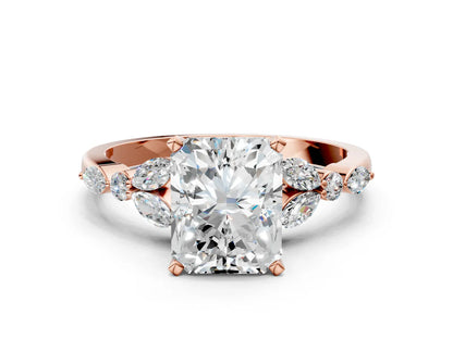 Radiant Cut Lab Diamond Solitaire Ring with Side Stones and Four-Prong Setting| D VS1
