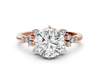 Round Cut Lab Diamond Ring with Side Stones and Four-Prong Setting| D VS1